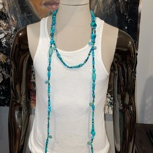 Rustic turquoise hand made lariat necklace XLong